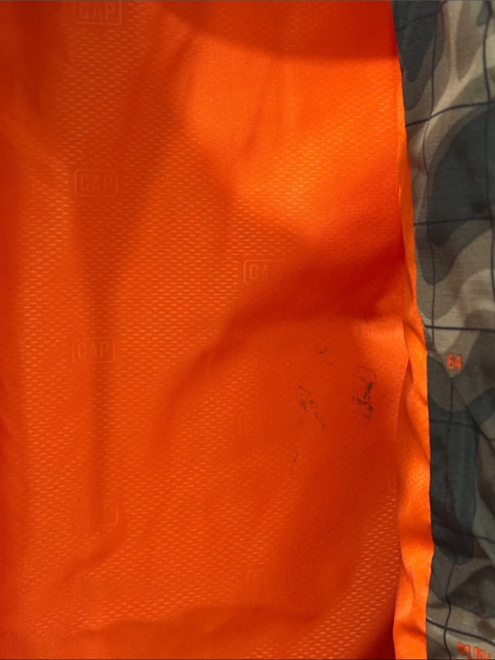 GAP Camouflage Puffer Vest with Bright Orange Trim